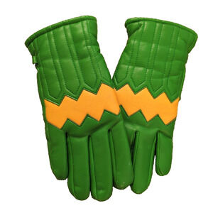 Vintage Green Yellow Zig Zag Vinyl Ski Gloves Size Men's Small